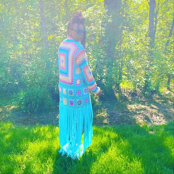 LAST ONE Straight Up Crochet & Fringe Cardigan - Picture 3 of 7